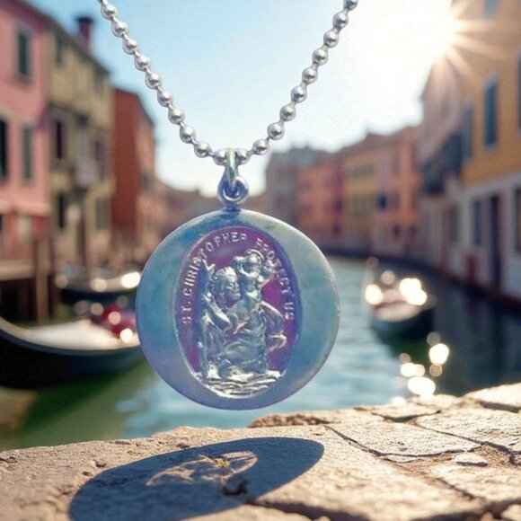 Vintage St Christopher Silver Pendant & Chain - Picture 1 of 5